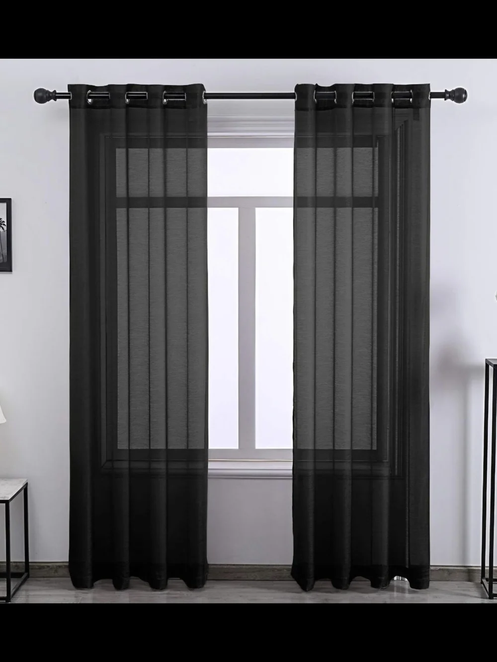 Black Sheer Grommet Window Panel Pair